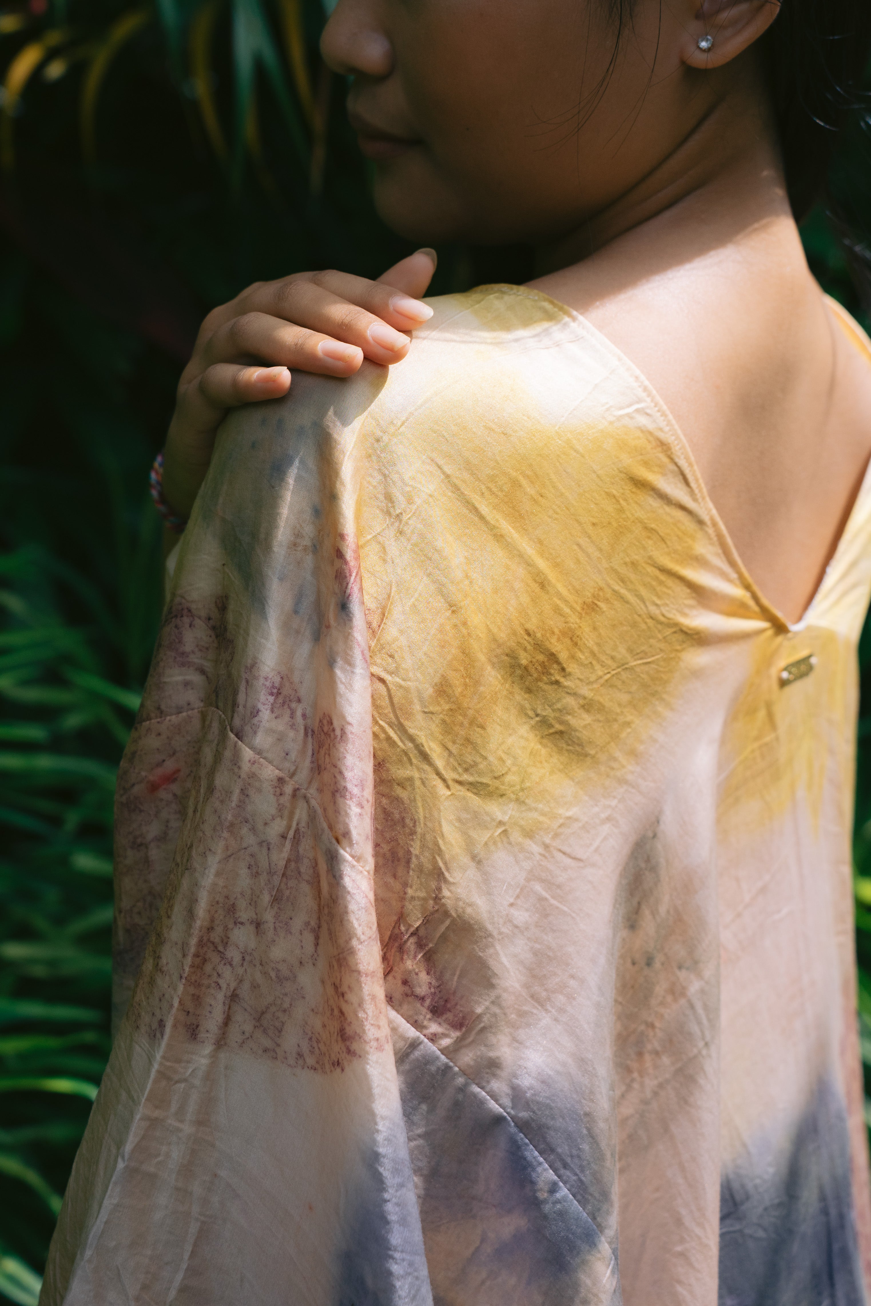 The Parvati – Pink Yellow, Purple, Red & Green Cotton Silk Eco Print Dress